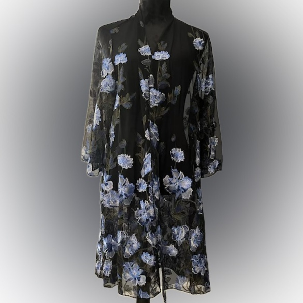 Sheer Floral Black Mesh Kimono Wrap